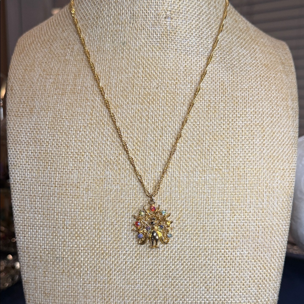 14K Gold Filled Peacock Tree Of Life Vintage Necklace - Picture 3 of 4